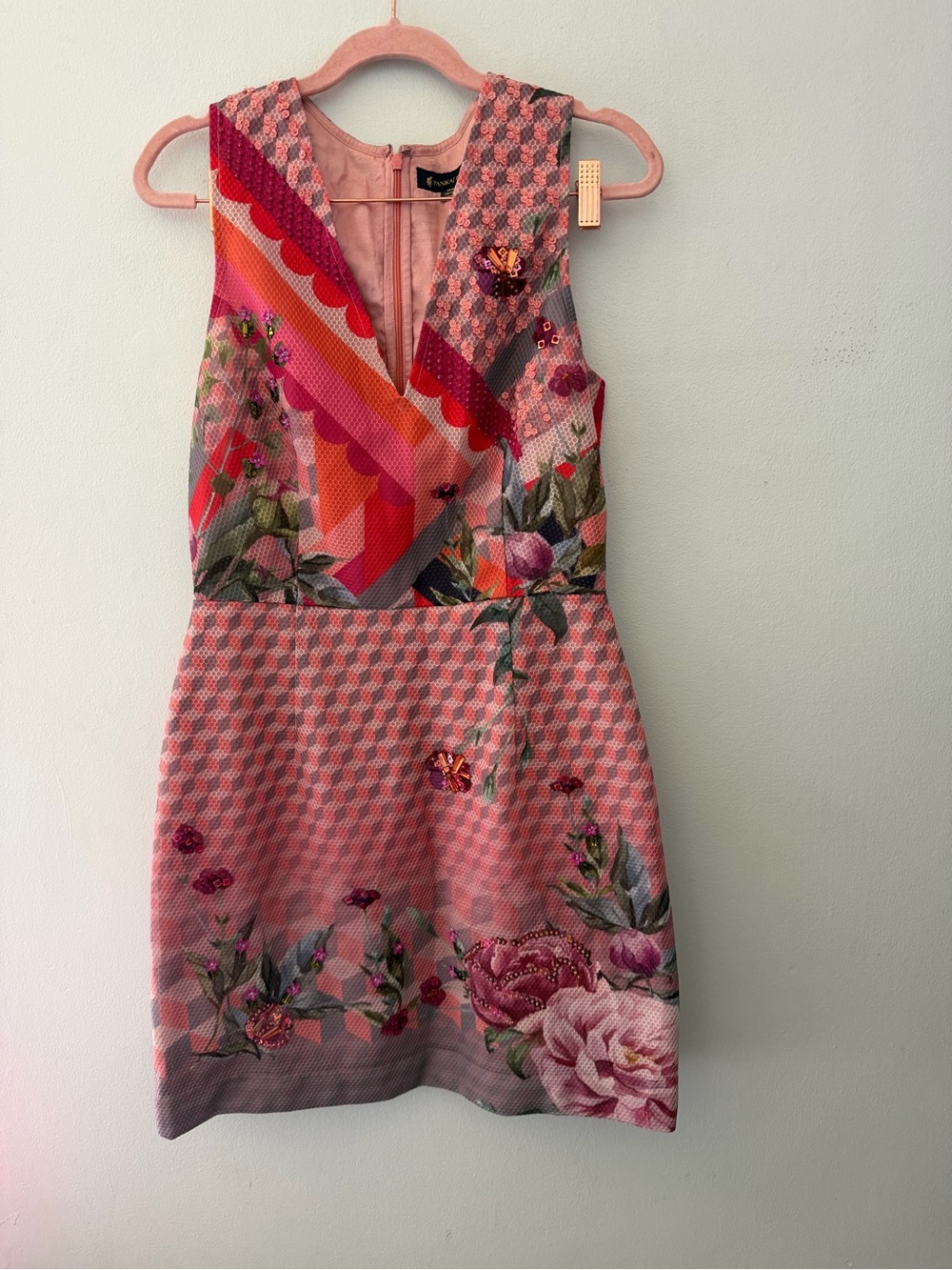Pankaj & Nidhi Dress - Sz 8 - Colorful Floral & Geometric Beaded Sleeveless